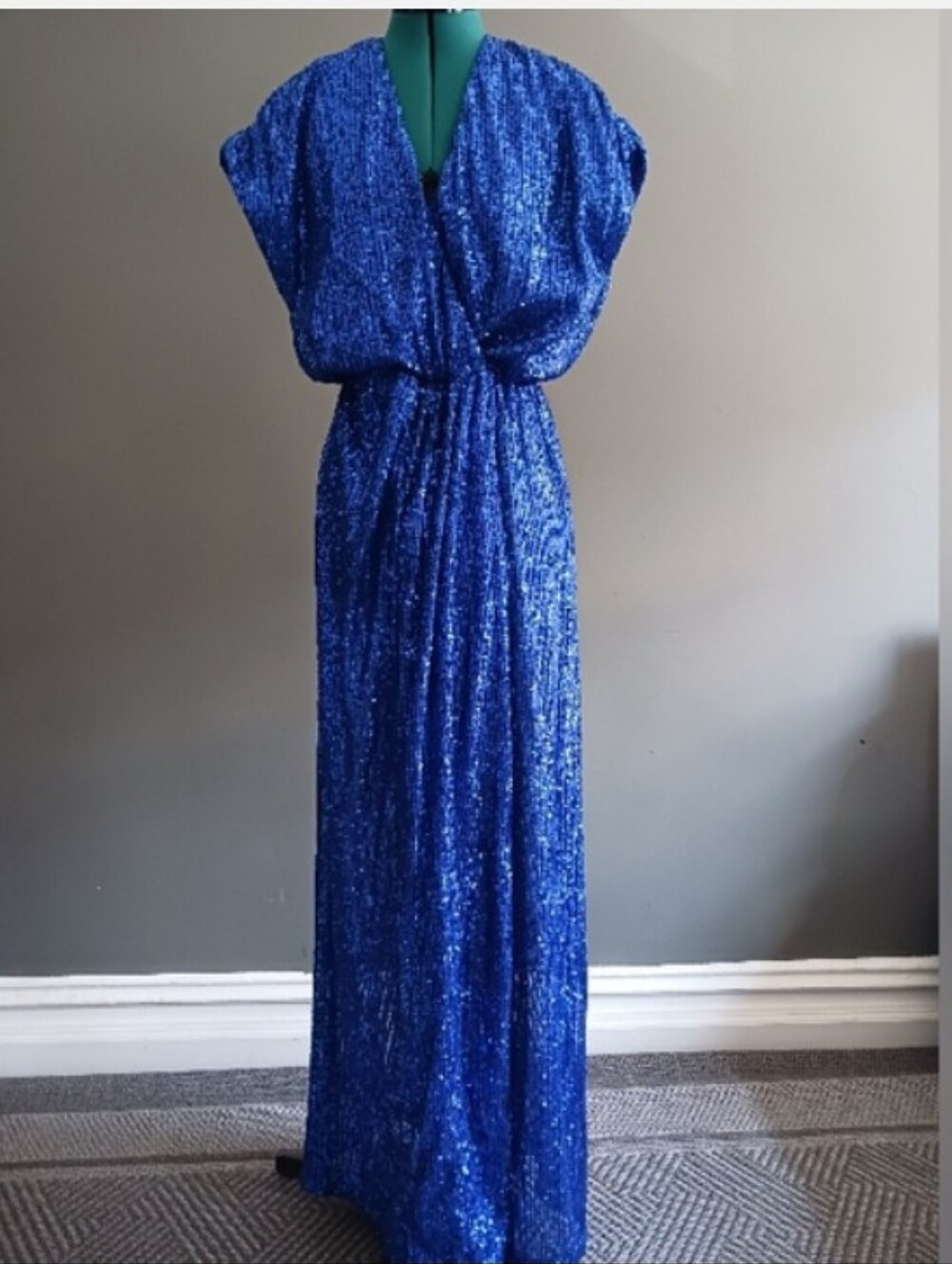 NWT Just Cavalli Blue Wrap Effect Sequined Gown Dress Size 38
